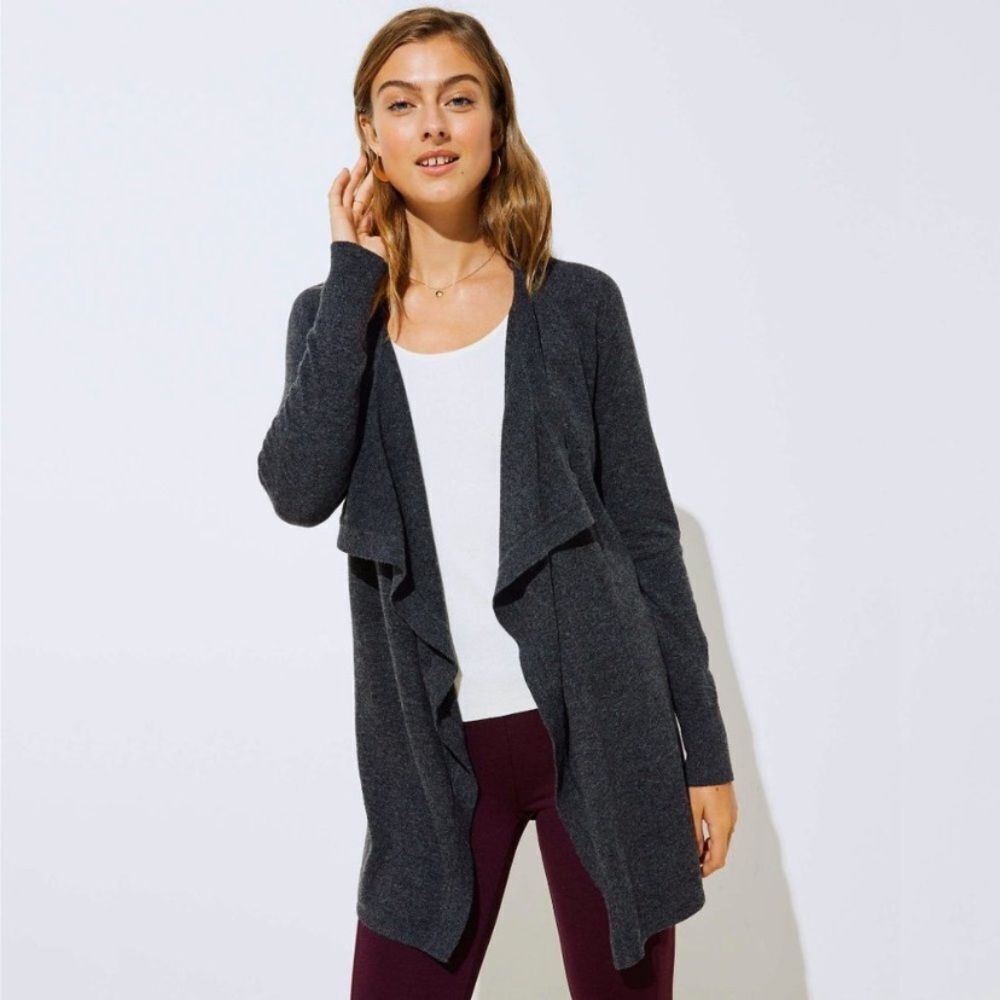 Loft by Ann Taylor Open Front Cardigan Gray Knitted Size M